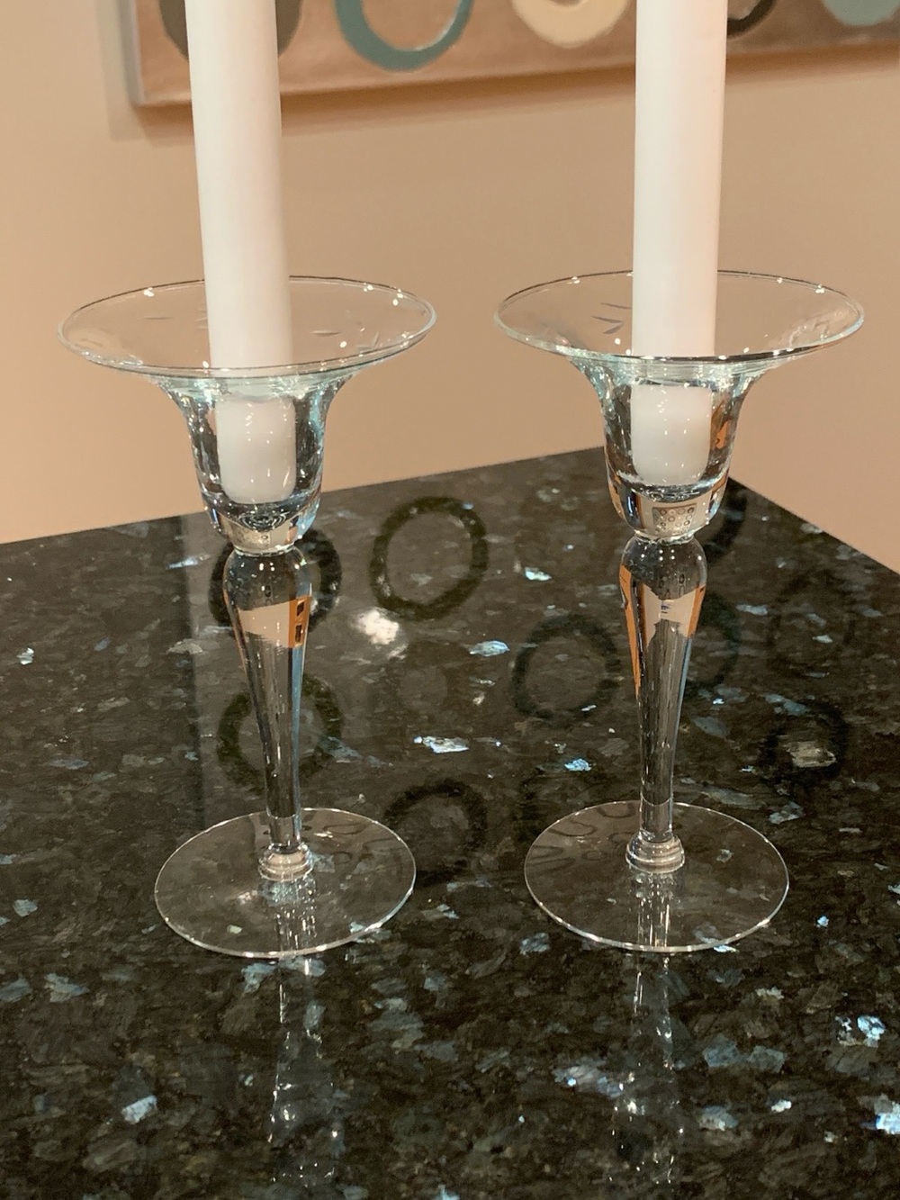 Vintage Pair Princess House Heritage #636 Crystal Candlesticks 7” Etched Floral